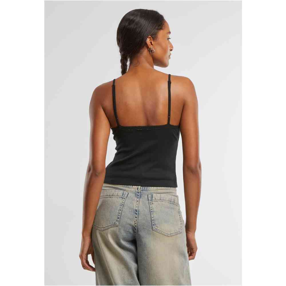 Urban Classics - VNeck Lace Ã„rmelloses Top - Schwarz/Schwarz